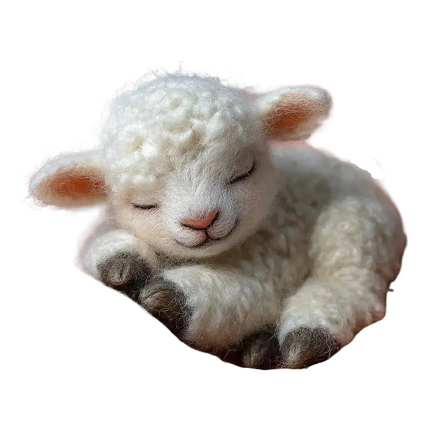Serene Sleeping Lamb – Wool Felt Curled Up Bedtime Friend