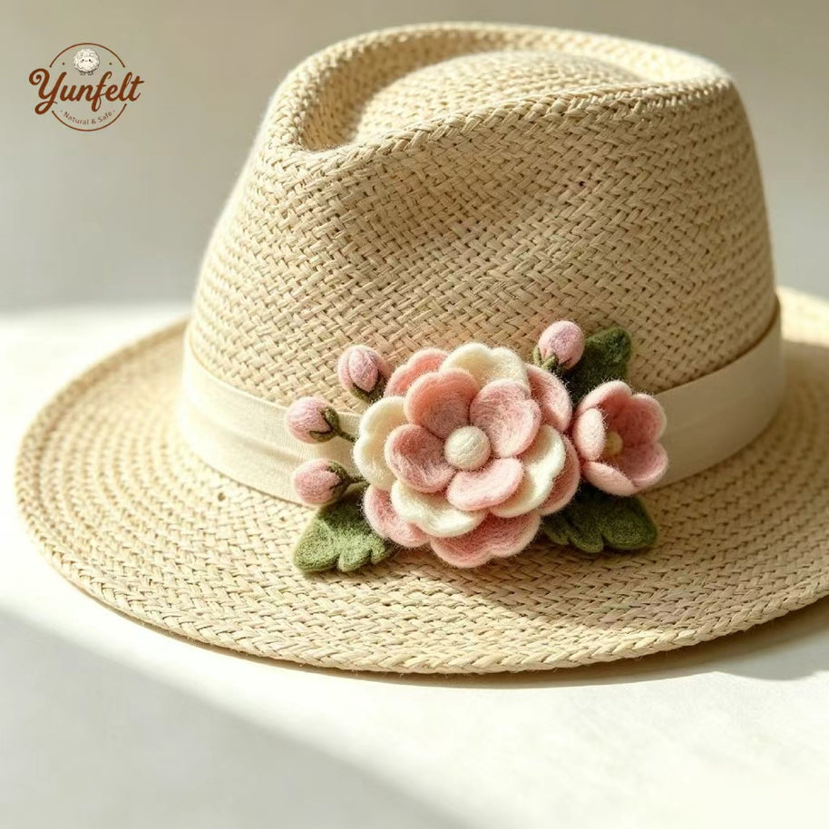 Handmade Wool Felt Pink Plum Blossom Brooch – Floral Fashion Accessory Gift
