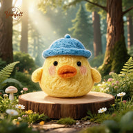 Handmade Wool Felt Yellow Duck Figurine – Blue Beanie Desk Decor Gift