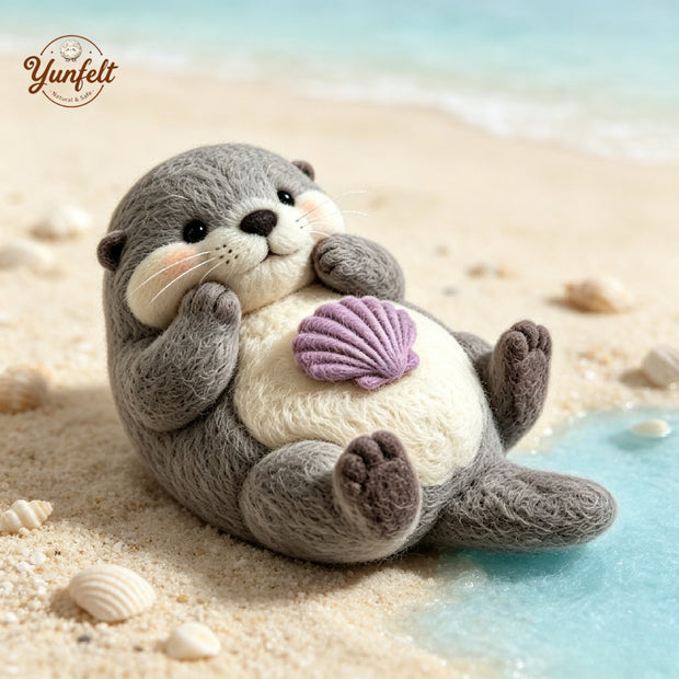 Handmade Wool Felt Sea Otter Figurine – Ocean Animal Desk Decor Gift