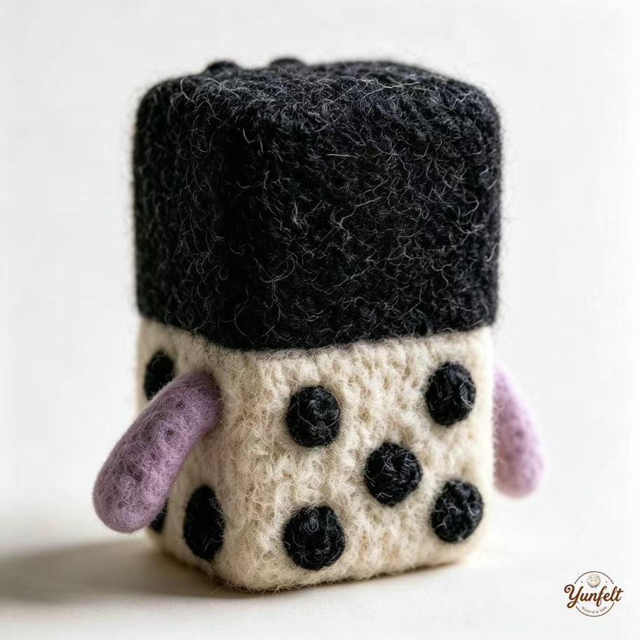 The Puzzled Polka-Dot Monster – Handmade Wool Felt Figurine