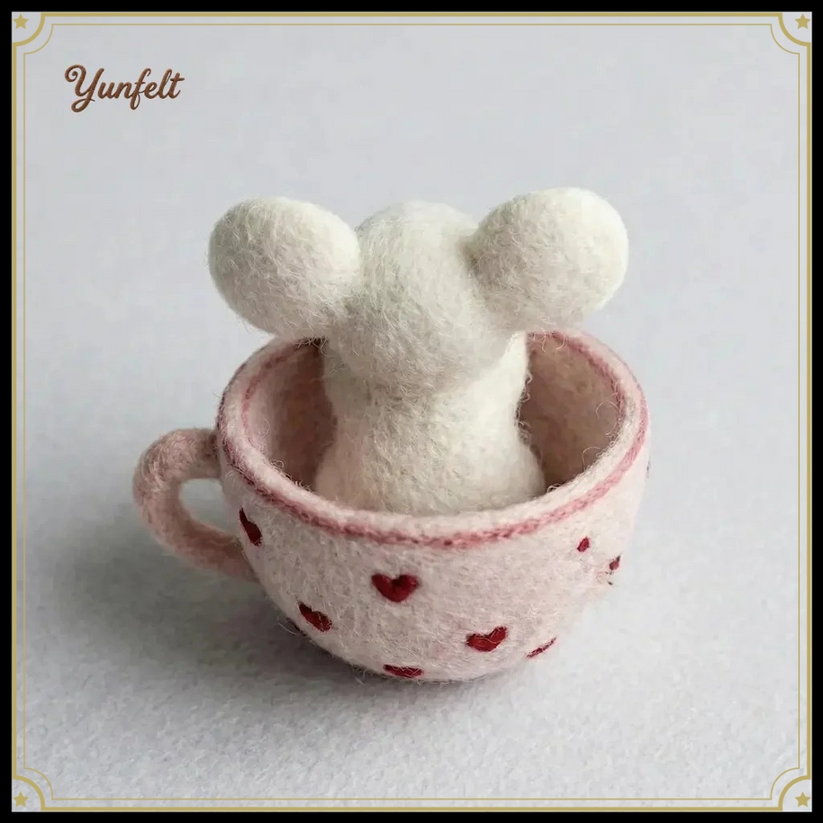 Teacup Mouse Figurine – Wool Felt Valentine’s Day Love Token