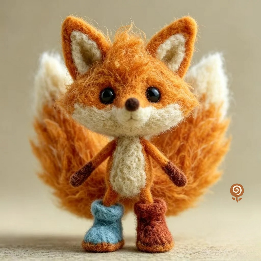 The Little Fox in Mismatched Boots – Handmade Wool Felt Figurine