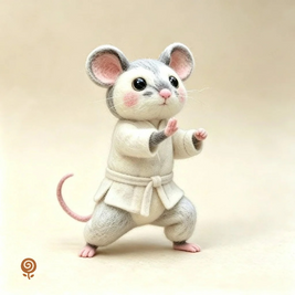 The Little Kung Fu Mouse – Handmade Wool Felt Figurine
