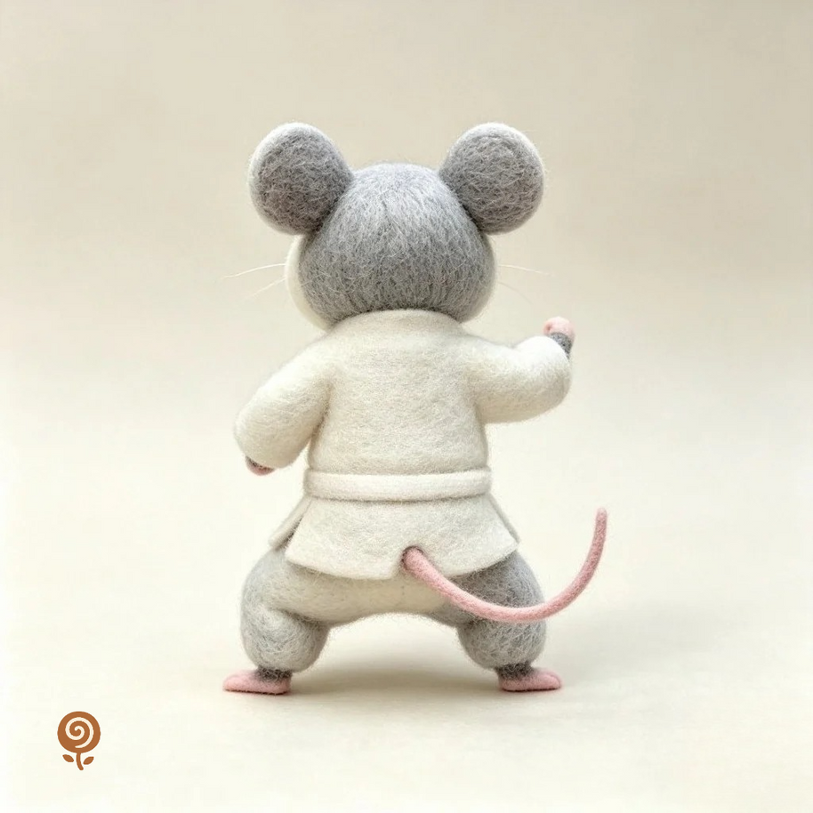 The Little Kung Fu Mouse – Handmade Wool Felt Figurine
