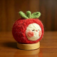 Handmade Wool Felt Red Apple Figurine – Smiley Desk Decor Gift