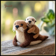 Mother & Baby Sea Otter – Wool Felt Coastal Bond Figurine