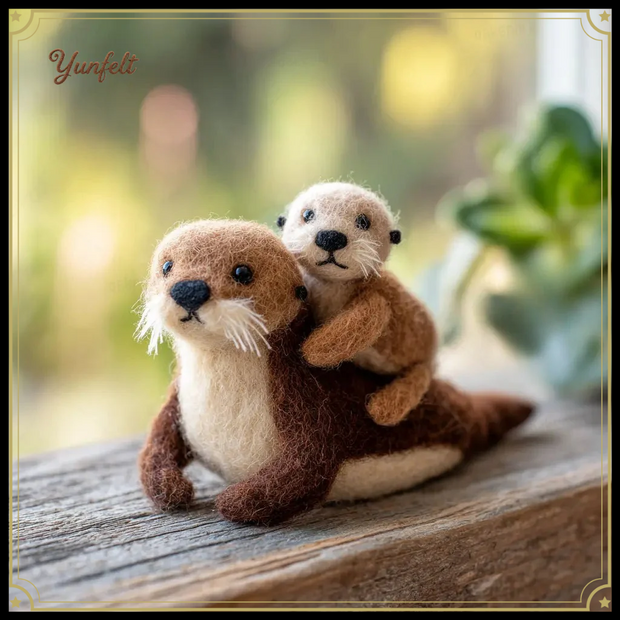 Mother & Baby Sea Otter – Wool Felt Coastal Bond Figurine