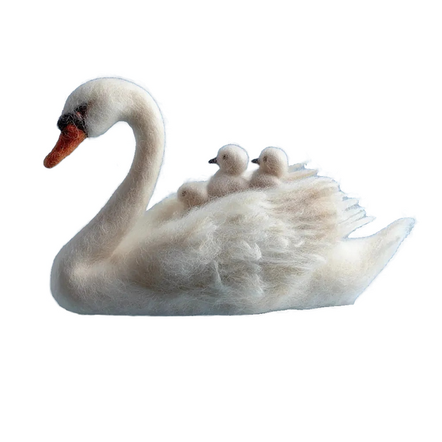 Mother Swan & Cygnets – Wool Felt Heirloom Sculpture