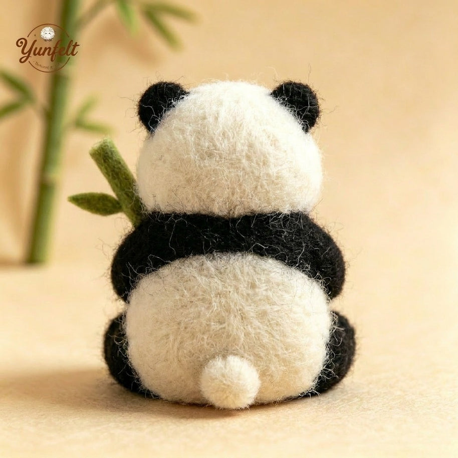 Handmade Wool Felt Panda Figurine – Bamboo Desk Decor Gift
