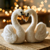 Handmade Wool Felt Loving Swan Couple Figurine – Romantic Home Decor Gift