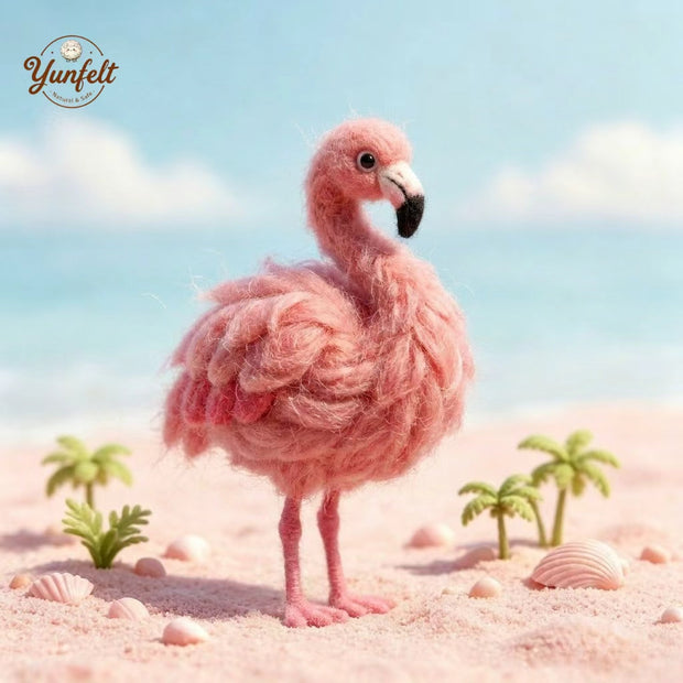 The Fluffy Pink Flamingo – Handmade Wool Felt Figurine