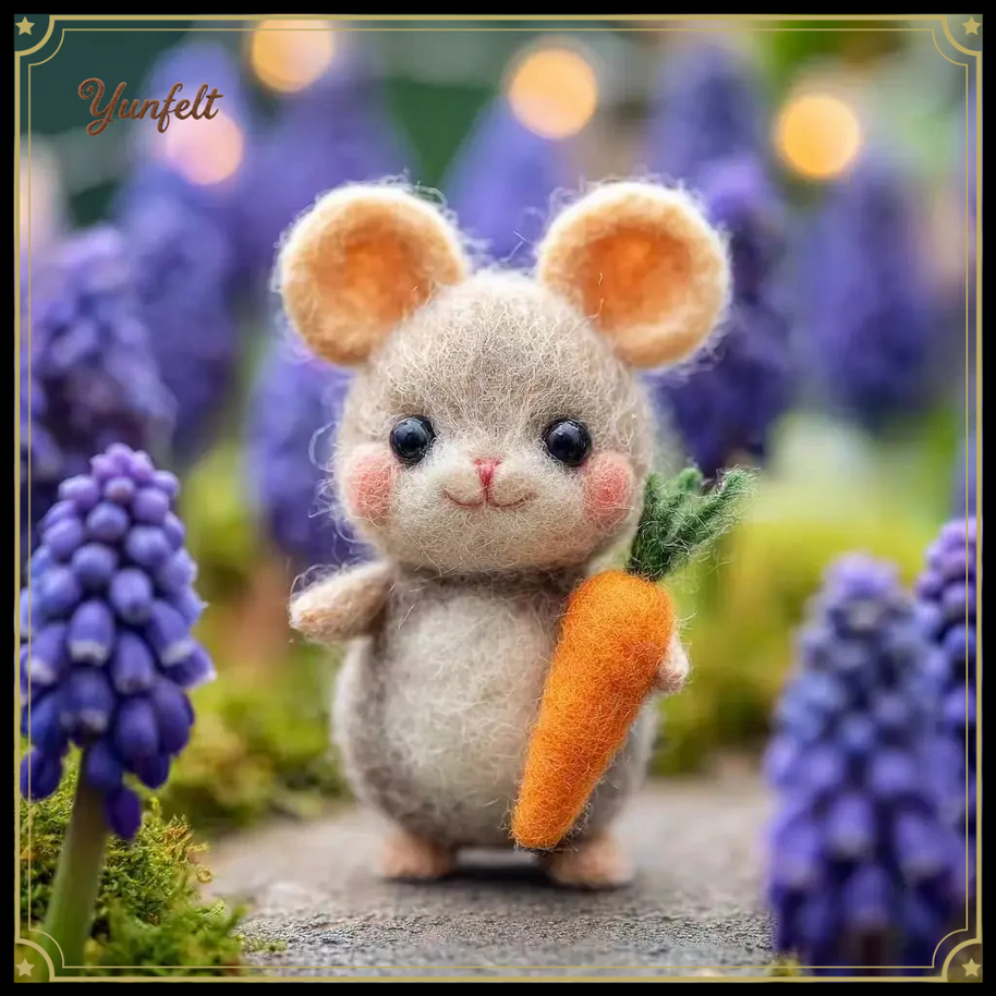 Spring Mouse Holding a Carrot – Wool Felt Garden Friend