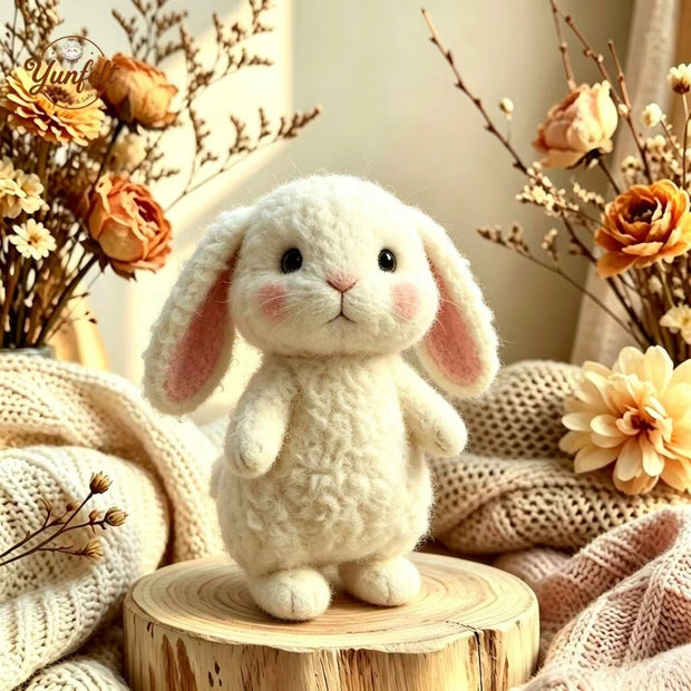 Handmade Wool Felt Lop Rabbit Figurine – Woodland Desk Decor Gift