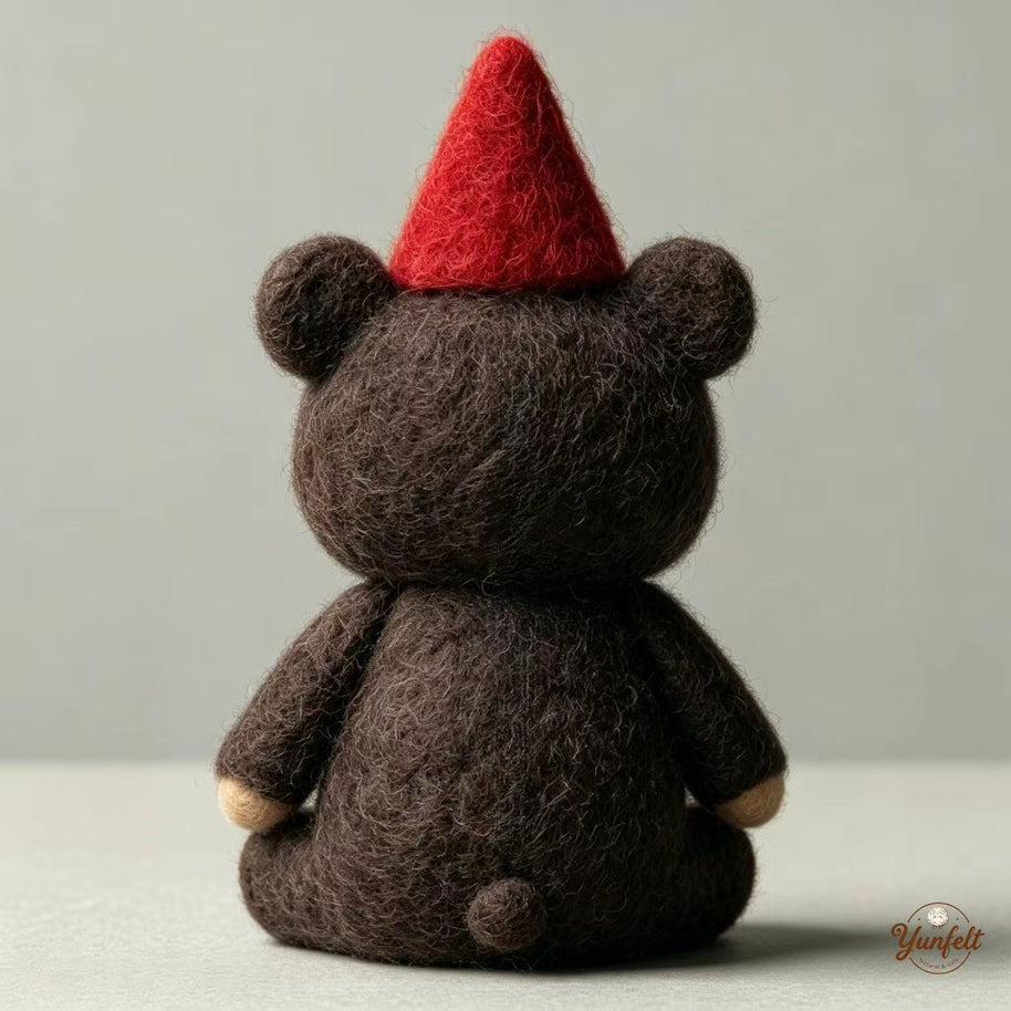 Handmade Wool Felt Red Hat Bear Figurine – Whimsical Desk Decor Gift