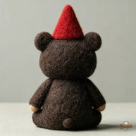 Handmade Wool Felt Red Hat Bear Figurine – Whimsical Desk Decor Gift