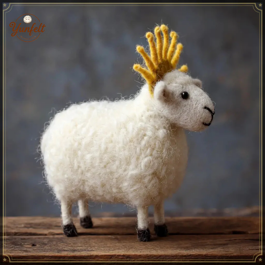 Sun Crown Sheep – Wool Felt Motivational Desk Figurine