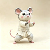 Handmade Wool Felt Martial Arts Mouse Figurine – Whimsical Desk Decor Gift