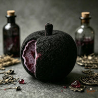 Handmade Wool Felt Mystic Black Apple Figurine – Gothic Halloween Decor Gift