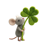 Woodland Mouse with Shamrock – Wool Felt Lucky Clover Figurine