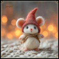 Pixie Hat Mouse with Scarf – Wool Felt Forest Wanderer
