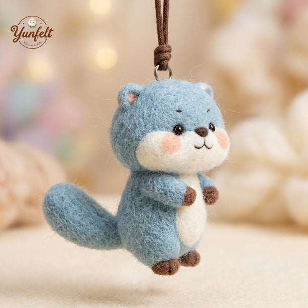 Handmade Wool Felt Blue Otter Bag Charm – Cute Accessory Gift