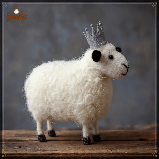 Sun Crown Sheep – Wool Felt Motivational Desk Figurine