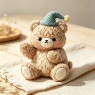 Handmade Wool Felt Cozy Beanie Bear Figurine – Whimsical Desk Decor Gift